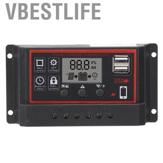 VBESTLIFE Bộ điều khiển sạc năng lượng mặt trời Phefop LCD Hiển thị màn hình lớn ChargedIncharge 12V / 24V Panel (10A)