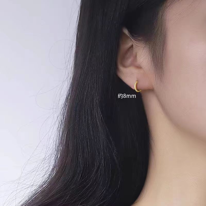 Đơn Giản Phù Hợp Với Tất Cả Trận Đấu Bông Tai Vòng Tròn Thép Titan Không Phai Màu Nam Nữ Bông Tai Nhỏ