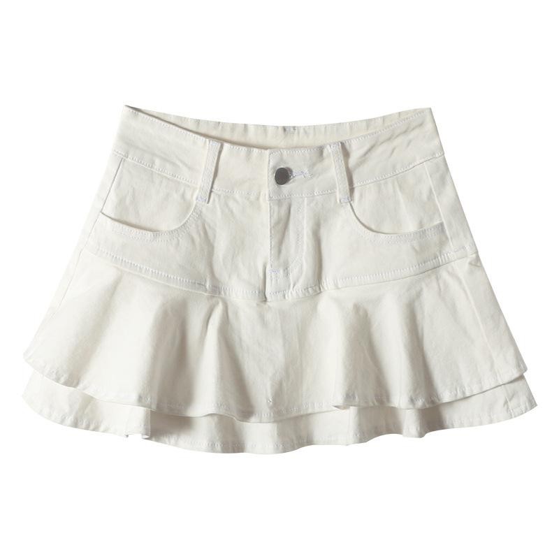 Chân váy đuôi cá nữ 2 tầng chất kaki dày dặn có lót trong -CV031 Nhung Trắng Women Kem Khuy