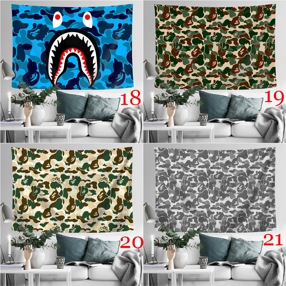 BAPE Thảm Treo Tường Bằng Polyester Họa Tiết Rằn Ri / Cá Mập Kèm Kẹp Độc Đáo Trang Trí Nhà Cửa