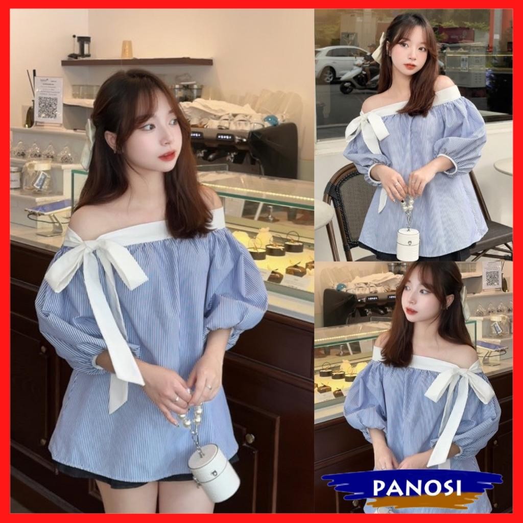 Áo trễ vai tiểu thư xinh nơ vai tay bồng, áo kiểu nữ sang chảnh xinh ...