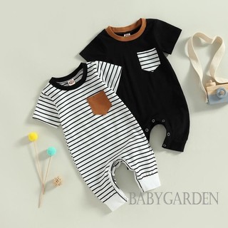 Baga-baby Bé Trai Áo Liền Quần Mùa Hè Cổ Tròn Màu Sắc Tương Phản Tay Ngắn Rompr
