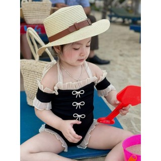 10-30kg (tặng tag nơ) Bikini 1 mảnh đen tay bèo sang chảnh cho bé gái, đồ bơi cho bé