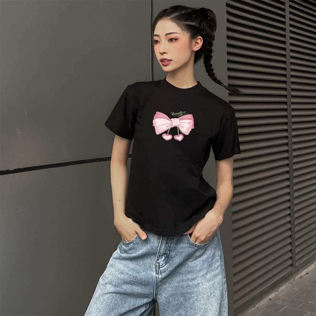 [Mã FADEP2903 giảm đến 30k đơn từ 99k] Áo Baby Tee Nữ  In Hình Nơ Dễ Thương A51012