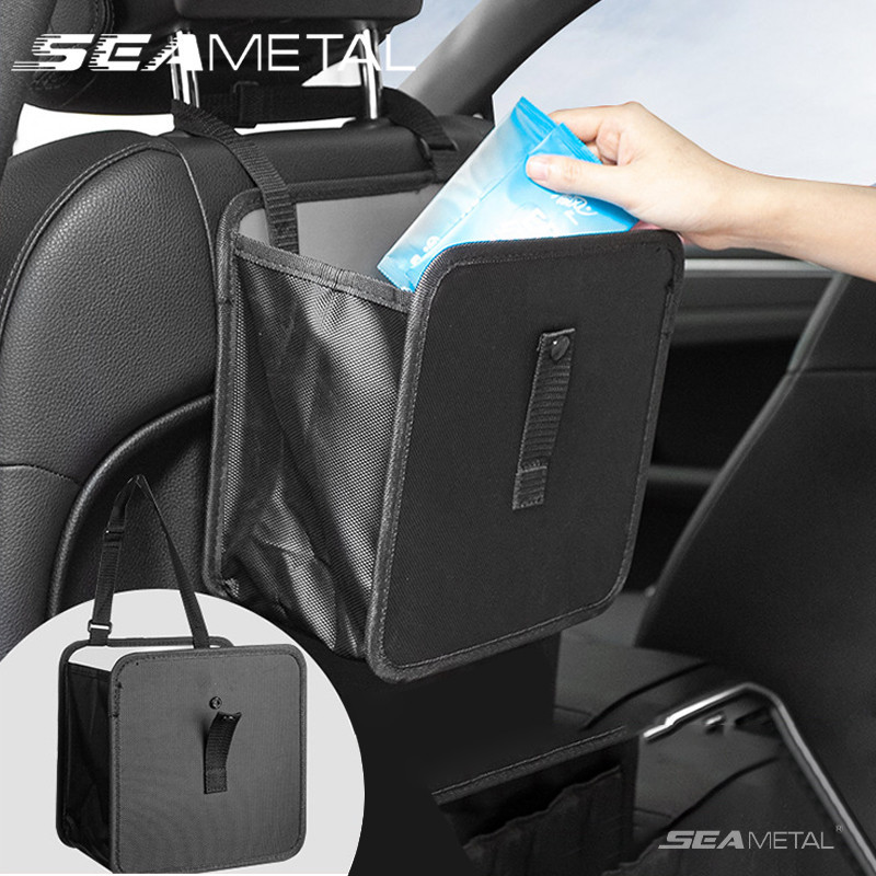 thùng rác xe ô tô SEAMETAL Treo Xe Lưu Trữ Thùng Rác Có Thể Gập Lại Thùng Rác Ô Tô Chống Thấm Nước Thùng Rác Có Thể Đồ Lặt Vặt Phân Loại Túi Bảo Quản