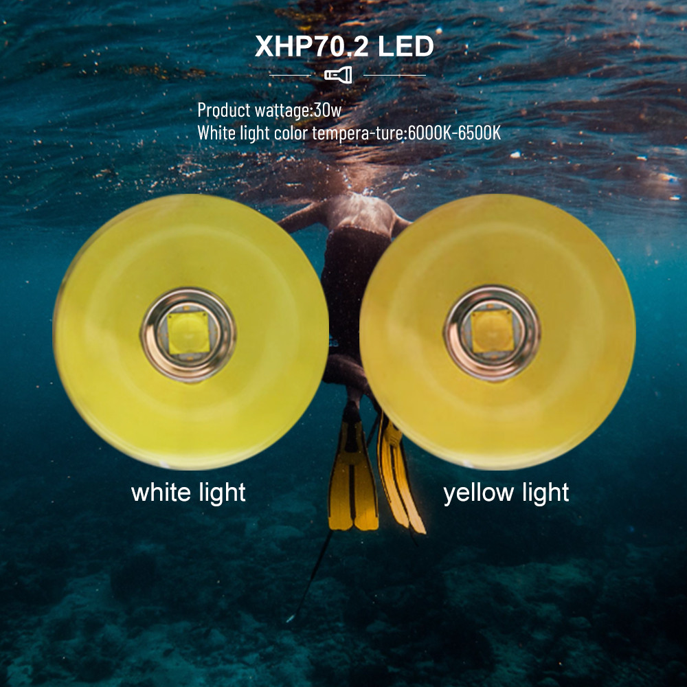 Đèn pin Puteer DV79 chống thấm nước IPX8, màn hình LED thông minh dành cho lặn