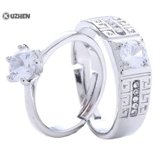 Kuzhen 1 Cặp Đôi Cổ Điển Có Thể Thay Đổi Kích Thước Nhẫn Đính Hôn Nam Nữ Kim Cương Giả Có Thể Điều Chỉnh Quà Tặng Valentine HOT