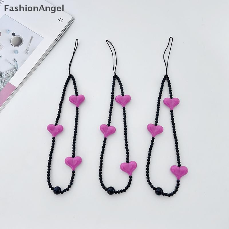 Fashionangel Hàn Quốc Trái Tim Đen Điện Thoại Dây Quyến Rũ Acrylic Đính Hạt Điện Thoại Di Động Dây Đeo Tay Tiện Dụng Dây Y2K Phụ Kiện Trang Sức VN