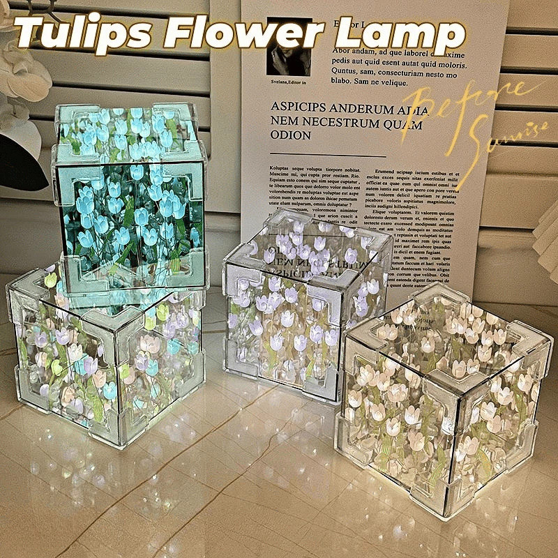 Đèn Tulip hình Đám Mây Gương Handmade Trang Trí Phòng Ngủ,DIY Hình Khối Dễ Thương,Làm Quà Tặng Dễ Thương