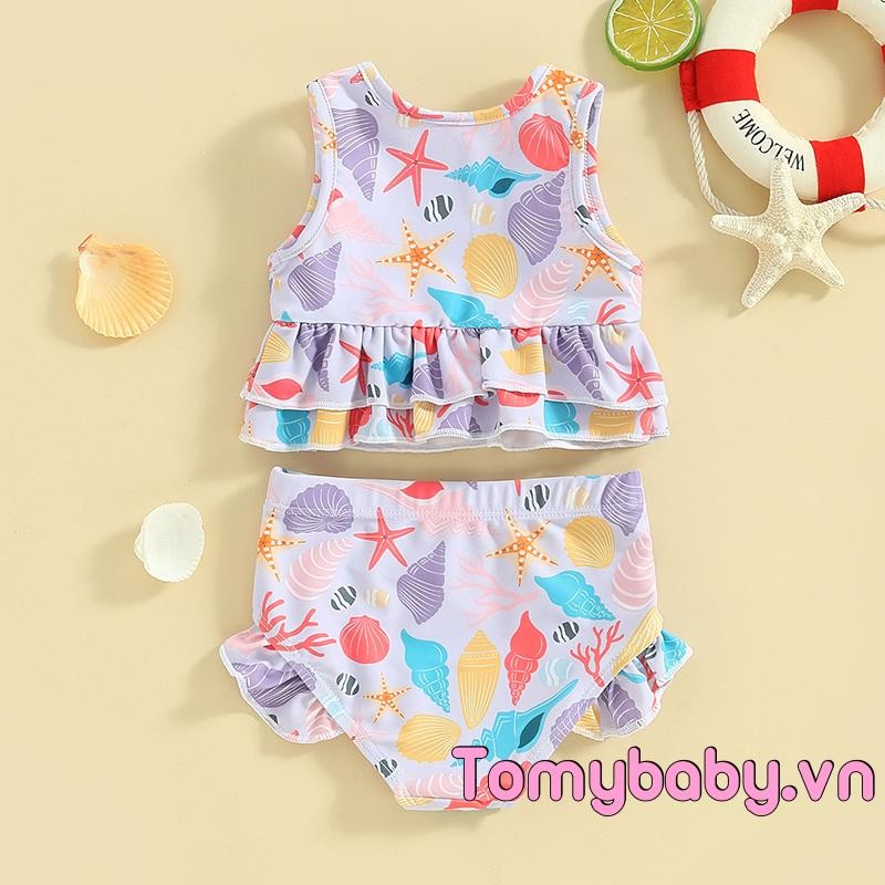 Bộ đồ tắm mùa hè cho bé gái Bộ đồ tắm không tay in hình sao biển + Bộ đồ bơi quần short