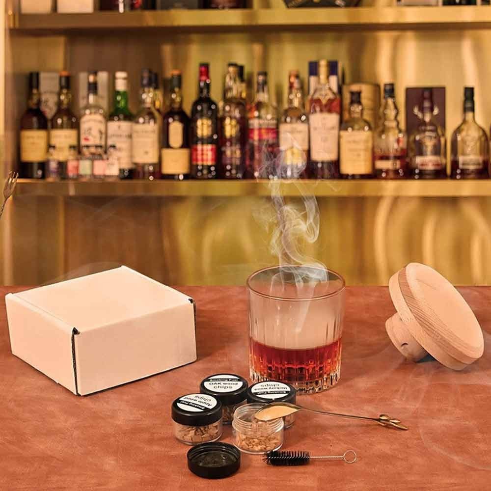 Cocktail Smoker Kit- Wooden Drink Smoking Infuser Wood Chips Whisky Bourbon Wine