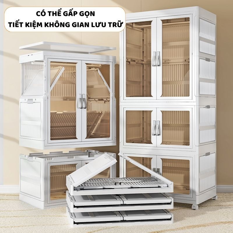 Tủ Đựng Quần Áo Cho Bé ENODA HOME, Tủ Quần Áo Có Ngăn Treo, Bánh Xe Xoay 360, Cửa Nam Châm Chống Bụi Hiệu Quả TUN043