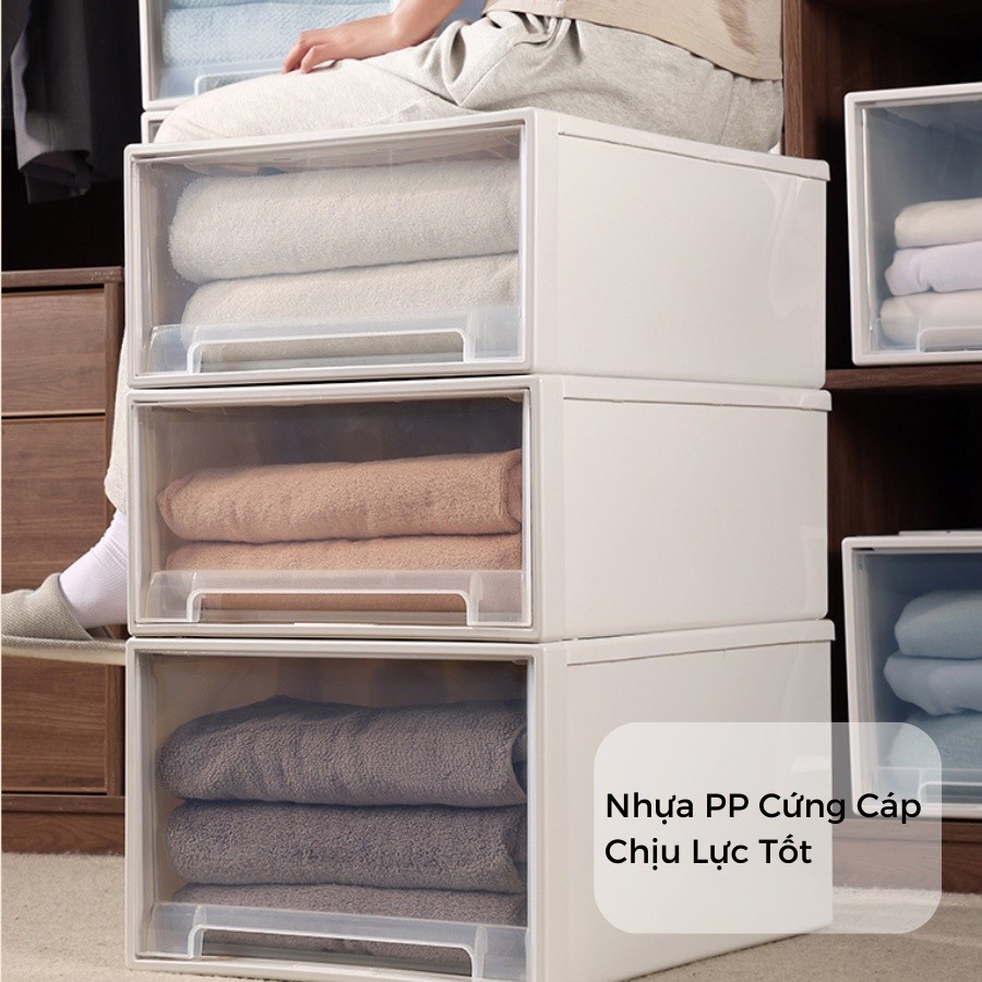 Hộp Ngăn Kéo Đựng Quần Áo 45L Enoda Home, Hộp Lưu Trữ Đồ Đạc Dạng Ngăn Kéo Nhựa Cao Cấp Dày Dặn Q006