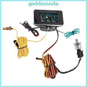 Godd 4 Trong 1 LCD Xe Kỹ Thuật Số Báo Động Đo Áp Suất Vôn Kế Volt Nhiệt Độ Nước Áp Suất Dầu Đồng Hồ Đo Nhiệt Độ Se