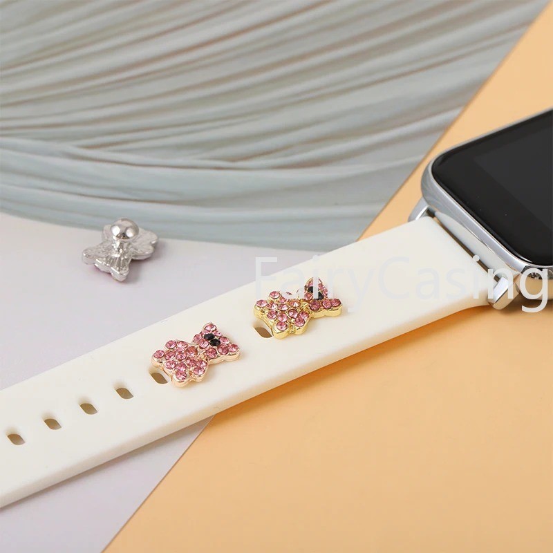 Dây Đeo Đồng Hồ Trang Trí Quyến Rũ Tương Thích Cho Apple Watch Series 9 8 7 6 5 4 3 Dây Đeo Vòng Tay Silicon Kim Cương Thời Trang Móng Tay Kim Loại Trang Sức Charm Stud Cho Phụ Kiện Ban Nhạc Iwatch