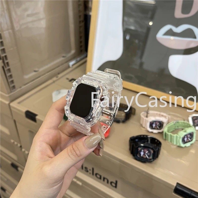 Dây Silicon Thể Thao + Ốp Lưng Cho Apple Watch Series 9 41mm 45mm Cho iWatch 8 7 6 5 4 3 2 1 44mm 40mm 42mm 38mm 41mm Vòng Tay Màu Kẹo