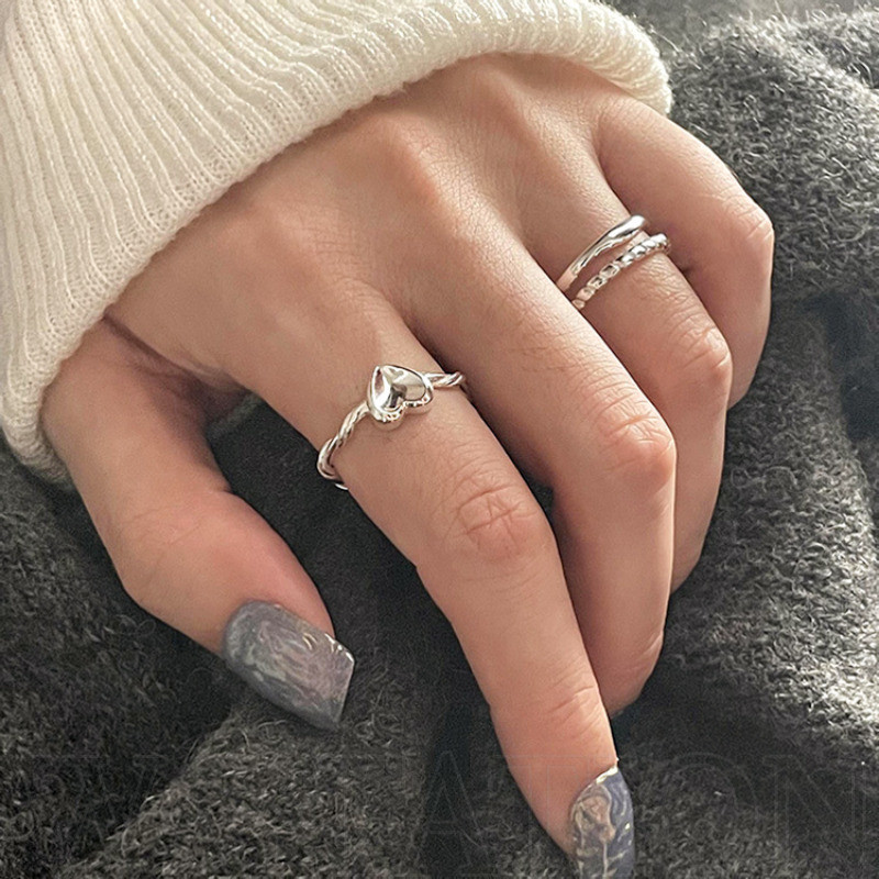 Nhẫn Trái Tim Dệt Xoắn Ins Hàn Quốc - Nhẫn Zircon Có Thể Điều Chỉnh, Kẻ Sọc, Nhẫn Mỏng Mịn - Nhẫn Mở Tối Giản - Dành Cho Nữ Và Nam - Phụ Kiện Trang Sức Cá Tính Thời Trang