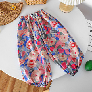 (6m-12Y) Mùa Hè Bé Gái Băng Lụa Quần Muỗi Trẻ Em Bé Gái Phong Cách Mỏng In Retro Quần Trẻ Em Ống Rộng Quần Thường Ngày