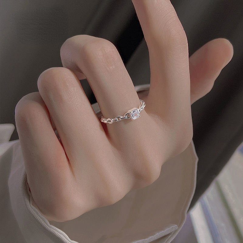 Nhẫn họa tiết thiếc vuông nhỏ sáng bóng - Nhẫn nhẹ nhàng sang trọng, có thể điều chỉnh, thanh lịch, cao cấp, mịn màng - Dành cho nữ và nam giới - Phụ kiện trang sức cá tính thời trang