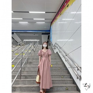 Đầm chữ A tay ngắn cỡ lớn, rộng rãi và tôn dáng, đầm tay phồng cổ chữ V kiểu Pháp, phong cách Nhật Bản, đầm voan hồng dài thanh lịch mùa hè 2026, quần áo nữ cỡ lớn.