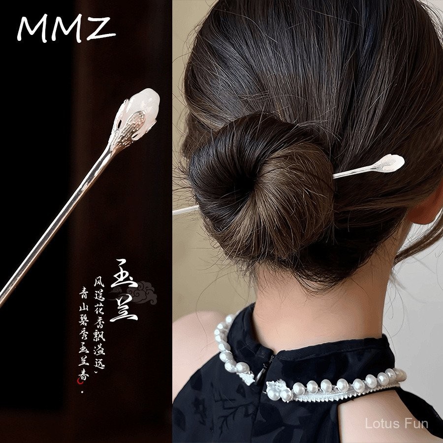 Kẹp tóc hoa mộc lan bạc handmade nguyên bản, phụ kiện tóc cổ điển đơn giản cho quý ông