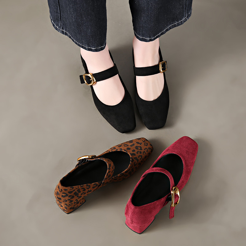 Atikota Nữ Mary Janes Thời Trang Da Báo In Đơn Giản Mềm Mại Thoải Mái Thời Trang Giày Cao Gót