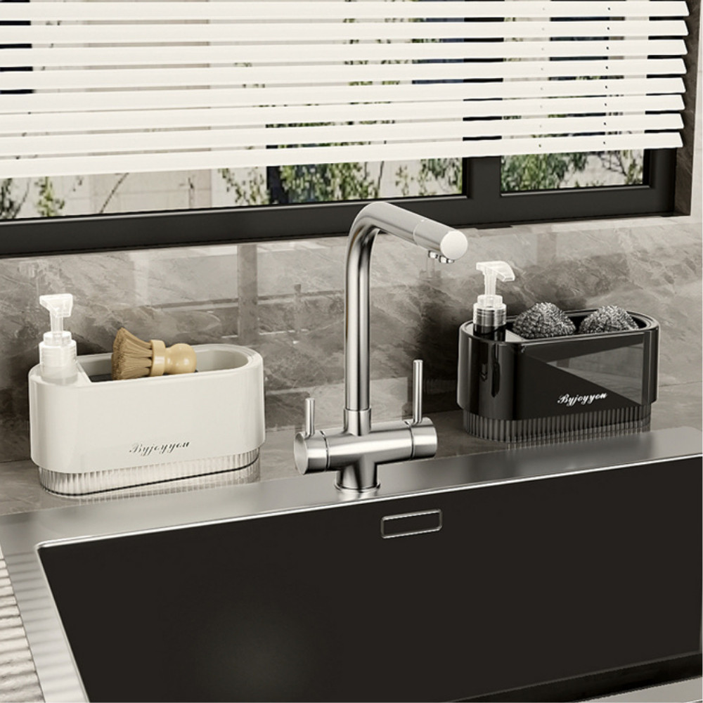 Kệ Để Đồ Rửa Bát Thông Minh Nhấn Dầu Tự Động, Hộp Đựng Nước Rửa Tay, Dầu Gội, Sữa Tắm Dung Tích Lớn