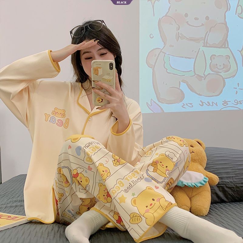 Bộ đồ ngủ gấu Winnie the Pooh 2025 Bộ đồ ngủ dài tay dành cho nữ Cardigan dài tay Phần mỏng mới của trang phục gia đình đáng yêu [BL]