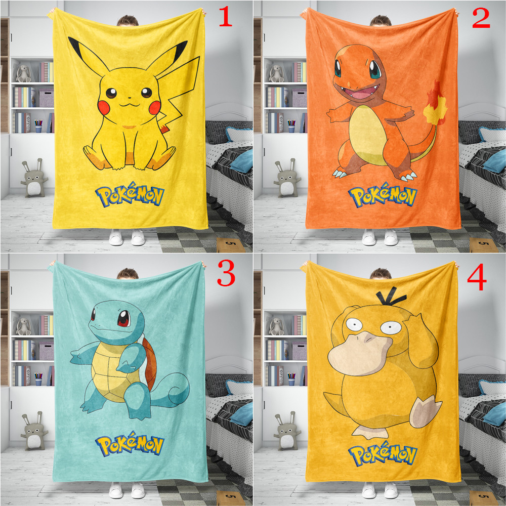 Hoạt Hình Dễ Thương Pikachu Flannel Chăn Một Mặt In Flannel Chăn Squirtle & Bulbasaur & Charmander Chăn Món Quà Tốt Nhất Cho Người