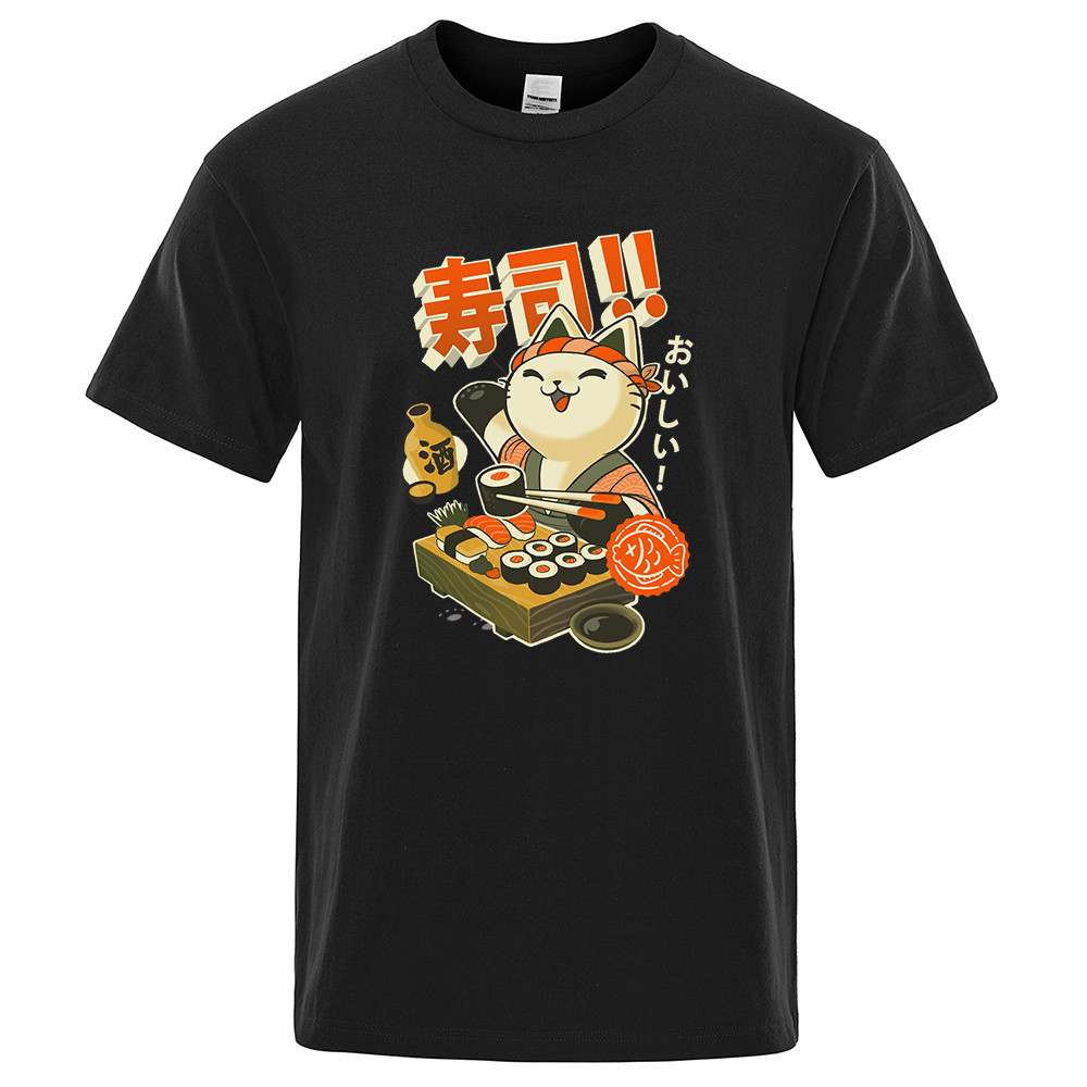 2024 Thời Trang Nhật Bản Sushi Đầu Bếp Mèo Hoạt Hình Áo Thun Quá Khổ Quần Áo Rời Đường Phố Áo Thun Áo Thun Thường Ngày Cho Bé Trai Và Bé Gái