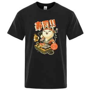 2024 Thời Trang Nhật Bản Sushi Đầu Bếp Mèo Hoạt Hình Áo Thun Quá Khổ Quần Áo Rời Đường Phố Áo Thun Áo Thun Thường Ngày Cho Bé Trai Và Bé Gái