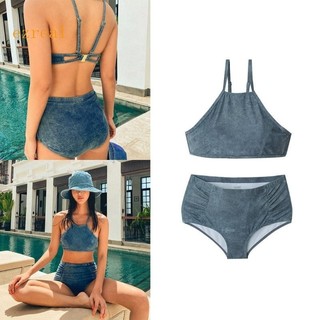 Ez Bộ bikini cắt hai mảnh dành cho nữ Túi mềm Đồ đi biển Dây đeo Spaghetti Đồ bơi