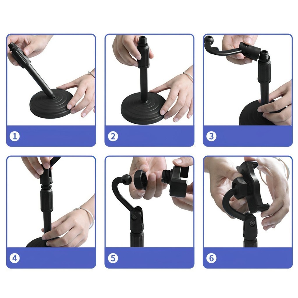 Giá Đỡ Kẹp Điện Thoại Microphone Stands Đế Tròn Để Bàn, Xoay 360 Độ Có thể điều chỉnh chiều cao 25-35cm FETA
