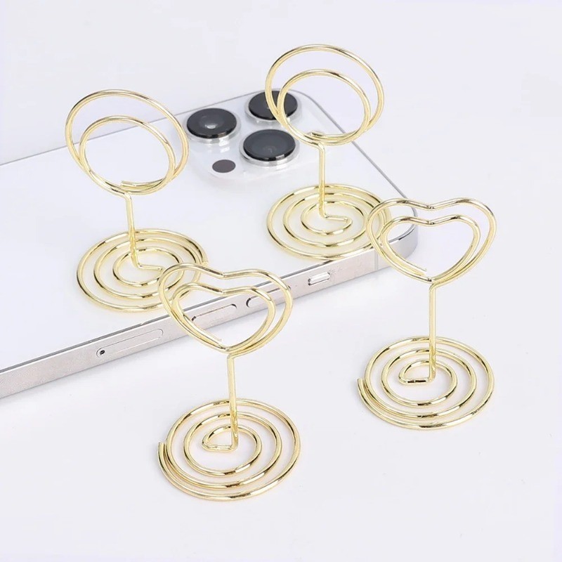 Hộp đựng thẻ vị trí kim loại - Giá đỡ bảng tên - Kẹp ảnh hình trái tim tròn - Giá đỡ thẻ để bàn cưới - Đồ dùng trang trí tiệc sinh nhật