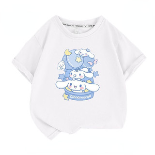 2024 Thời Trang Cinnamoroll Áo Thun Nữ Tay Ngắn Trong Mùa Hè Hoạt Hình Rời Áo Trẻ Em Hoạt Hình Quần Áo Triều