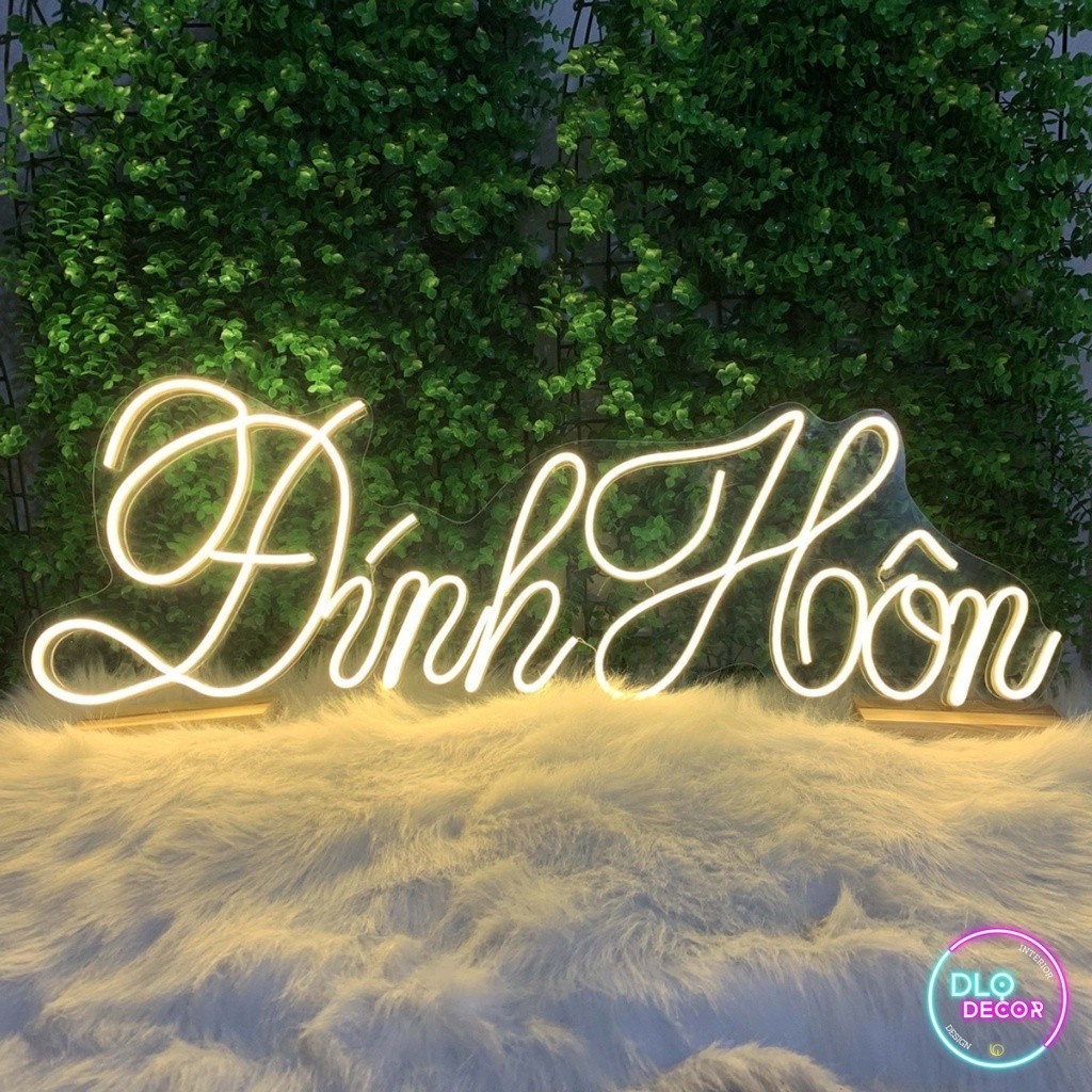 Đèn led neon chữ Đính Hôn 25 x 80cm màu vàng nhạt, trang trí tiệc cưới ...