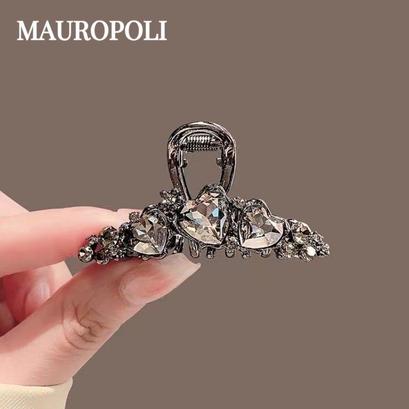Mauropoli [Sẵn sàng] Kẹp tóc ngọc trai tình yêu bằng kim cương giả cao cấp Kẹp tóc cá mập Tính khí Kích thước nhỏ Kẹp đầu sau Kẹp tóc Mũ đội đầu Kẹp tóc