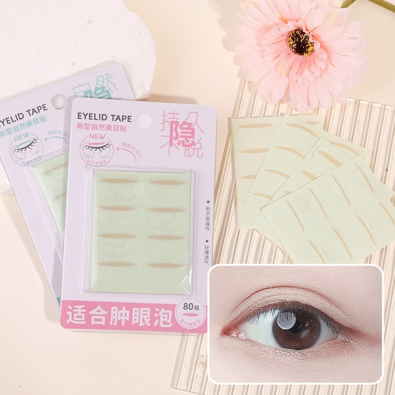 Tự Nhiên Vô Hình Thoáng Khí Chống Thấm Nước - Dụng Cụ Trang Điểm Mắt Mới Bắt Đầu - Miếng Dán Nâng Mắt Lưới Ren - Băng Mí Mắt Lớn Tự Dính 80 Miếng Dán Mí Mắt Đôi