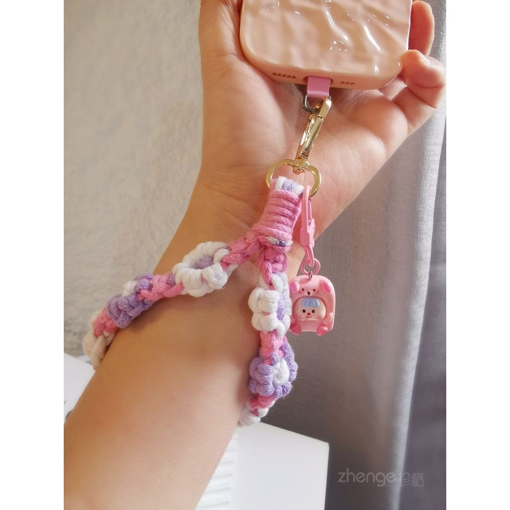 Phụ Kiện Điện Thoại Di Động Handmade Len Bện Hoa Điện Thoại Di Động Dây Chống Sốc Thời Trang Nữ Dây Đeo Cổ Tay Đơn Giản Phong Cách Ngắn Dây Kẹp Vỏ Điện Thoại Đa Năng Chống Mất