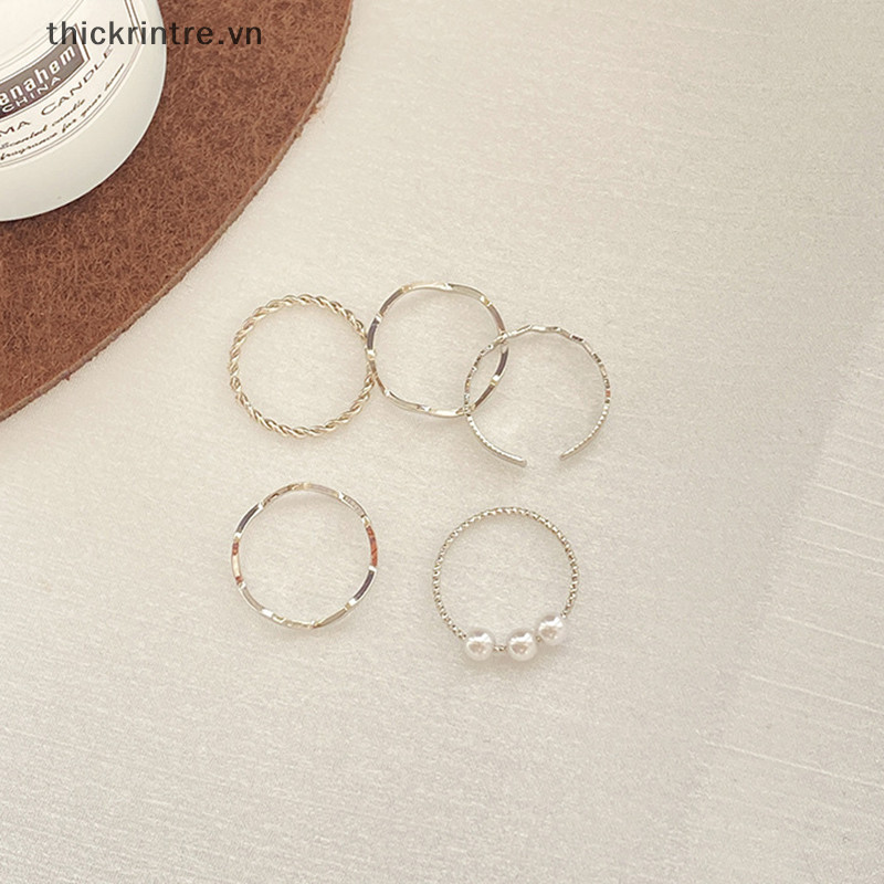 Thi 5 Chiếc Phong Cách Hàn Quốc Đơn Giản Vòng Ngọc Trai Sóng Bộ Tính Khí Vàng Bạc Đuôi Nhẫn Nữ Thời Trang Đơn Giản Trang Sức Dự Tiệc Quà Tặng VN
