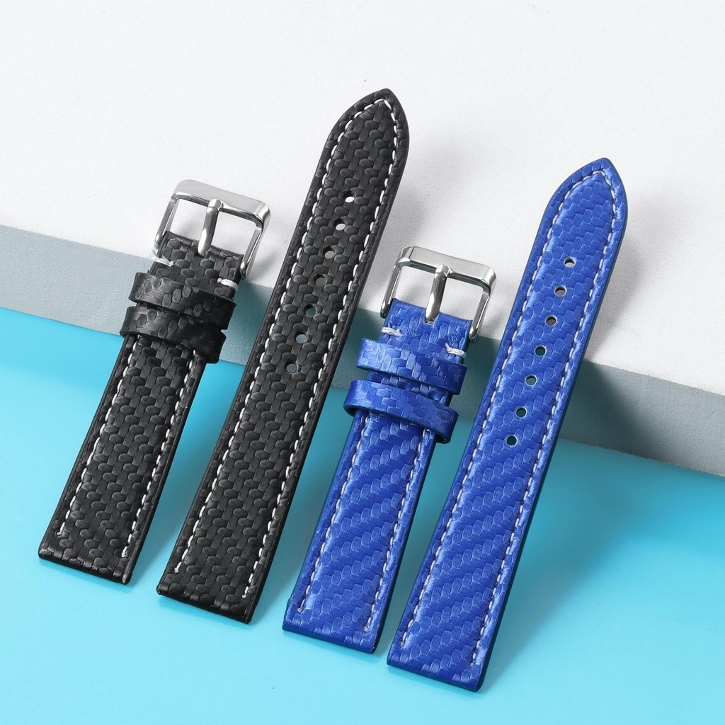 Họa Tiết Sợi Carbon Da Thật Chính Hãng Dây Đeo Đồng Hồ 18mm 20mm 22mm Dây Đồng Hồ 24mm Dây Đeo Đồng Hồ Vòng Tay Nam Nữ Sọc Đen Trắng Vòng Tay
