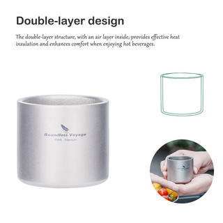 Boundless Voyage Titanium 75ml Cốc Hai Tường Cà Phê Trà Cốc Ba Lô Nhẹ Di Động Cắm Trại Nóng Lạnh Nước Uống