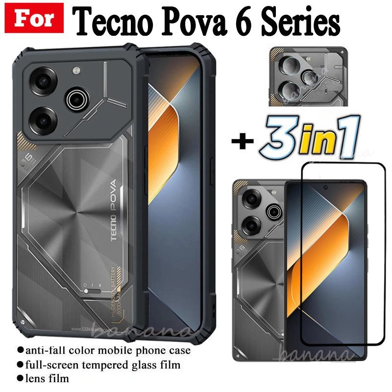 Ốp điện thoại di động chống rơi Tecno Pova 6 5G cho Tecno Pova 6 pro Spark 20 Pro 20C Go 2024 2023 Pova 5 Pro Phim kính cường lực + Phim ống kính