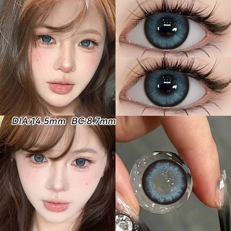 Set 2 Kính Áp Tròng Màu Đen contact lenses 0 ~ -8.00 black len 14.2mm lens cận lens nâu bean black 55
