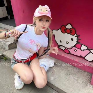 Mũ bóng chày HelloKitty bằng da nâu y2k Hot Girl Hat Nữ
