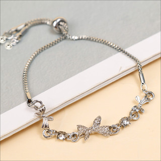 Sweet Girls Light Luxury Zircon Bow Pull Style Vòng tay có thể điều chỉnh - Vòng tay nơ lấp lánh phong cách Hàn Quốc