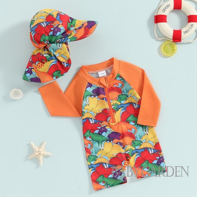 Bộ Đồ Bơi Liền Thân Tay Dài In Họa Tiết Khủng Long / Rùa Dễ Thương Cho Bé Trai Từ 0-3 Tuổi