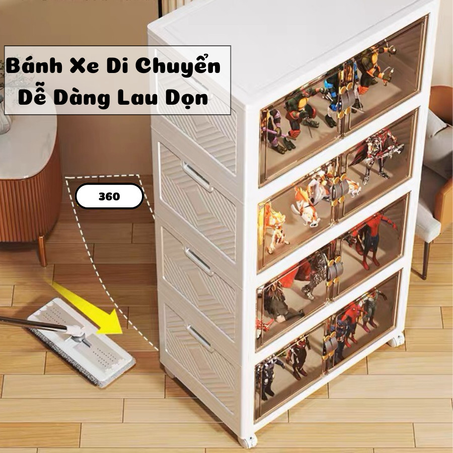 [SIÊU LỚN 80CM]Tủ Nhựa Gấp Gọn, Cửa Hút Nam Châm FullScreen Enoda Home Có Bánh Xe Di Chuyển Tiện Lợi TUN058