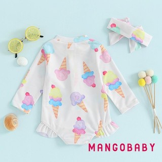 Mg-baby Girls Bikini Đồ bơi đi biển In hoa / Kem dài tay có khóa kéo lên Bộ đồ tắm