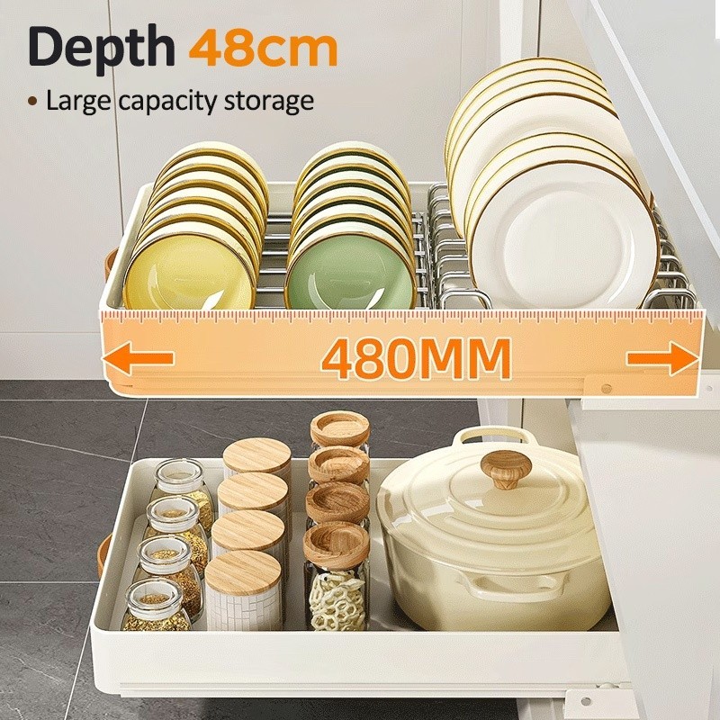 Cambond Giỏ kéo bằng thép không gỉ 304 cho tủ bếp Giá để bát đĩa sắp xếp Kệ kéo